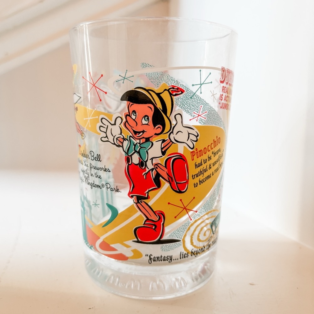 McDonalds 100 Years of Disney Glass, Pinocchio Tinkerbell Mickey Dumbo Bambi